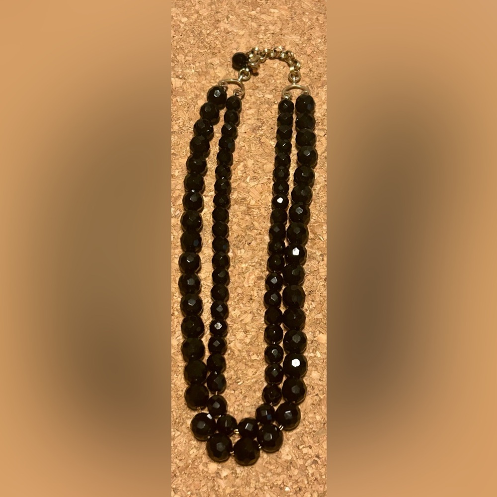 Vintage Double strand Jet Black glass beads Black Beaded Necklace Faceted glass